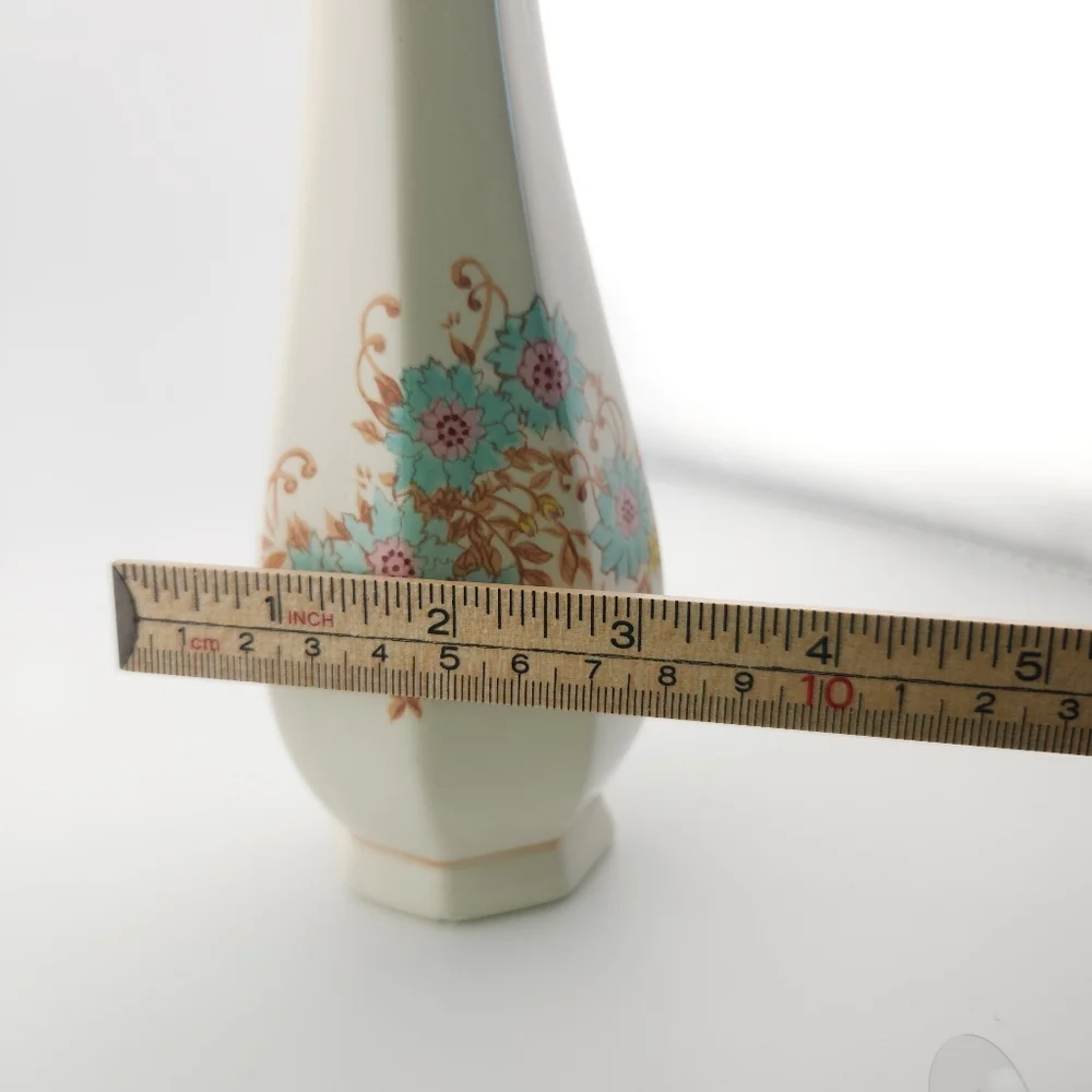 Vintage Floral Ceramic Vase - Cream with Blue and Yellow Accents